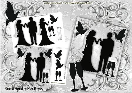 Beautiful Silhouette Wedding Couple, with Doves 8x8 Mini Kit