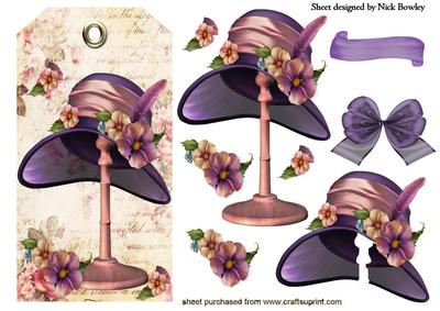 Ladies Vintage Hat with Flowers on Floral Tag