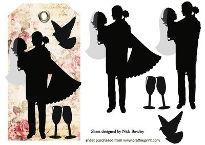 Beautiful Bride & Groom on Floral Vintage Tag