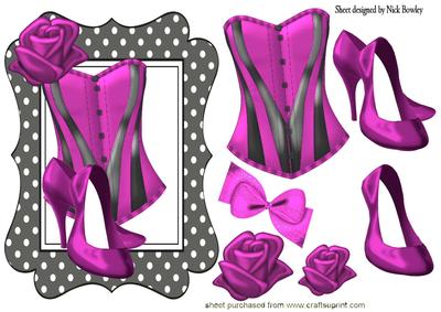 Pink Basque with Shoes in Polkadot Frame