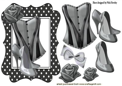 Monochrome Silver Basque with Roses & Shoes