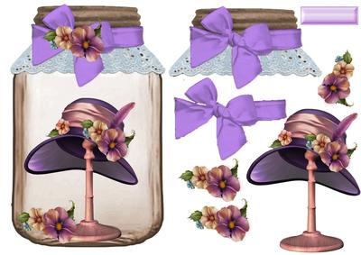 Pretty Ladies Hat with Flowers in a Jar