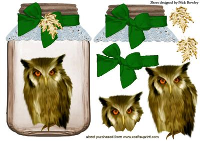 Beautiful Owl in Jar with Big Bow & Gold Leaf