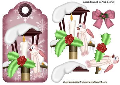 Little Bird in the Snow on a Snowflake Tag