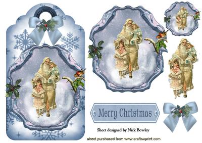 Vintage Children with Lovely Santa in the Snow on Tag
