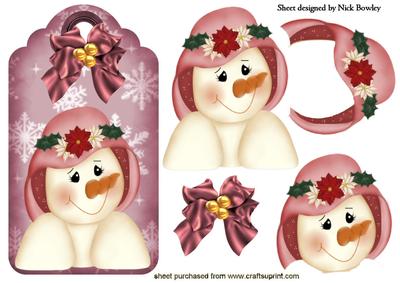 Snowlady in a Bonnet on Snowflake Tag