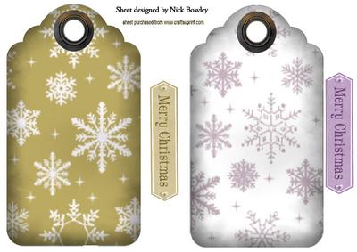 Gold and Pink Snowflake Tags with Merry Christmas Tags