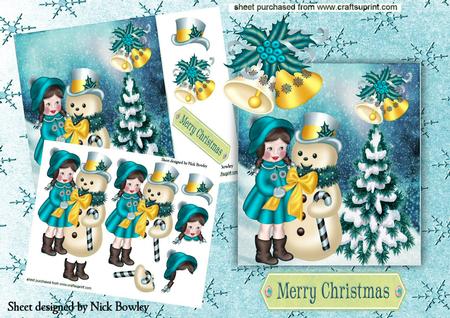 Girl in Turq with Snowman & Tree 8x8 Mini Kit