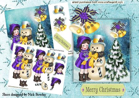 Girl in Purple with Snowman and Tree 8x8 Mini Kit