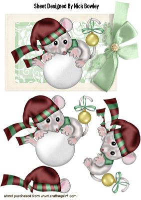 Cute Mouse on a Snowball in Santa Hat on a Tag