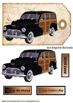 1948 Black/tan Woody Car on a Map Tag