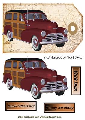 1948 Brown/tan Woody Car on a Map, Tag