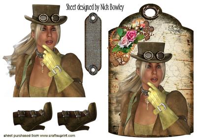 Steampunk Lady with Roses on a Tag