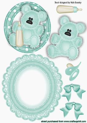 Mint Teddy with Bottle and Dummy on Rocker Card