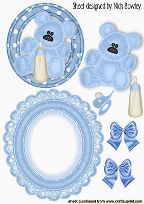 Blue Teddy with Bottle and Dummy on Rocker Card