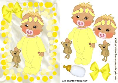 Baby Girl in Yellow Bubble Frame with Dummy