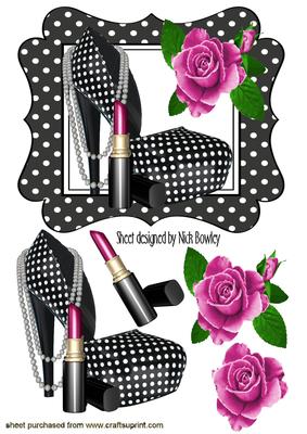 Black/white Polka Dot Shoe with Cerise Roses