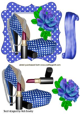 Blue/white Polka Dot Shoe with Blue Rose