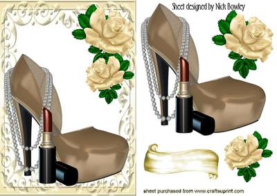Beige Shoes with Pearls in Cream Ornate Frame