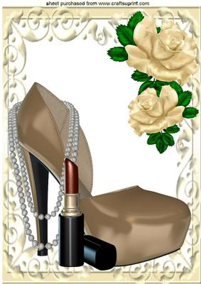 Beige Shoes with Pearls in Cream Ornate Frame A4
