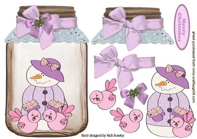 Cute Little Birds with Snowlady in a Jar