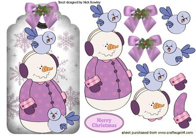Cute Snowman with Birds on a Tag