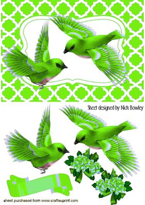 Green Birds in Flight