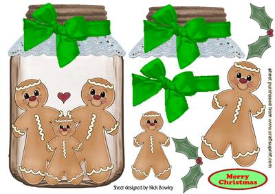 Ginger Bread Family in a Jar with Green Bow and Holly