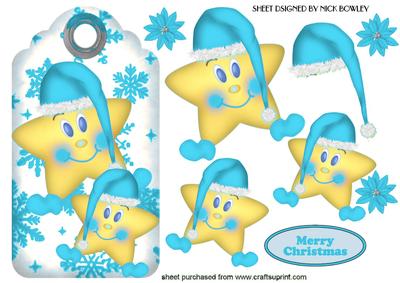 Cheeky Dancing Turq Stars on Snowflake Tag