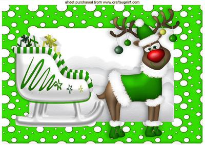Red Nose Rudey in Green with His Sleigh A4