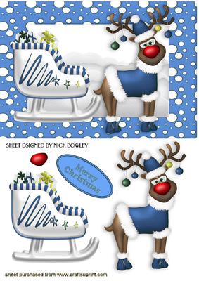 Red Nose Reindeer in Blue with His Sleigh