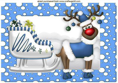 Red Nose Rudey in Blue with His Sleigh A4