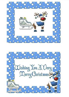 Red Nose Rudey in Blue with His Sleigh Insert with Verse