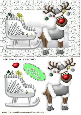 Red Nose Rudey in Silver with His Sleigh
