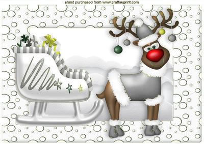 Red Nose Rudey in Silver with His Sleigh A4