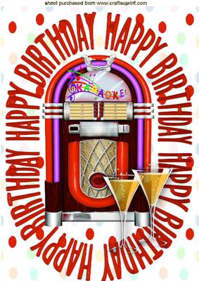Celebration with Red Juke Box Birthday Card A4