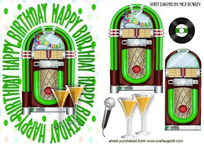 Celebration with Green Juke Box Birthday Card