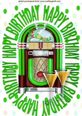 Celebration with Green Juke Box Birthday Card A4