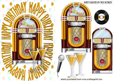 Celebration with Gold Juke Box Birthday Card