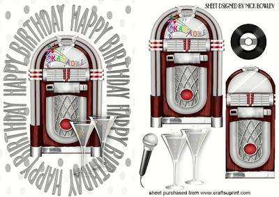 Celebration with Silver Juke Box Birthday Card
