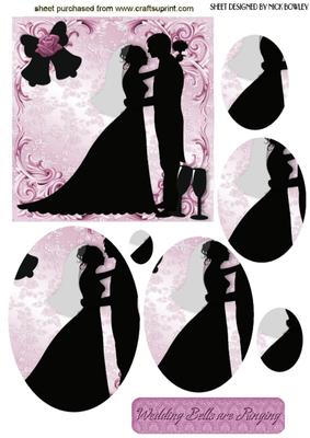 Silhouette Wedding Couple with Pink Rose Oval Pyramids