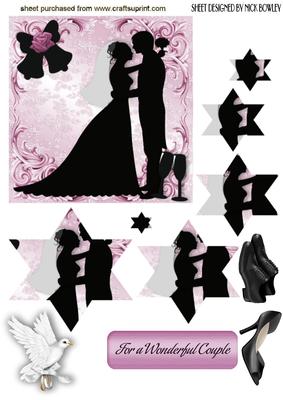 Silhouette Wedding Couple with Pink Rose Star Pyramids