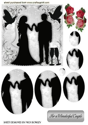 Silver Wedding Couple in Silhouette Oval Pyramids