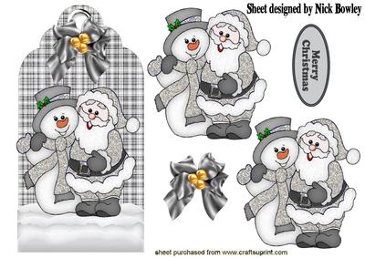 Santa & Snowman on Silver Tartan Tag