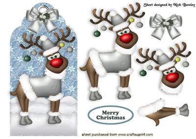 Rudey in Silver Santas Reindeer on a Tag