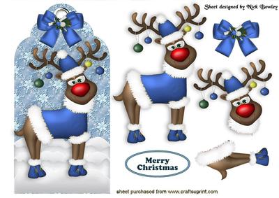 Rudey in Blue Santas Reindeer on a Tag