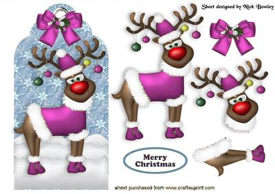 Rudey in Pink, Santas Reindeer on a Tag