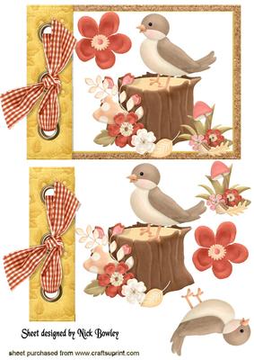 Woodland Bird with Flowers on a Tag