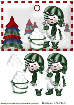 Snowman Gathering Snowballs on a Tag