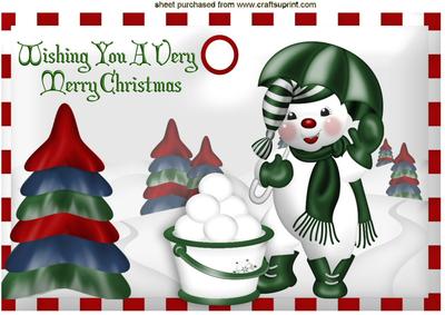 Snowman Gathering Snowballs on a Tag A4